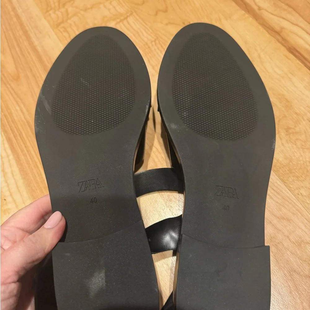 Zara Black Leather Woven Ankle-Strap Sandals - Picture 3 of 5